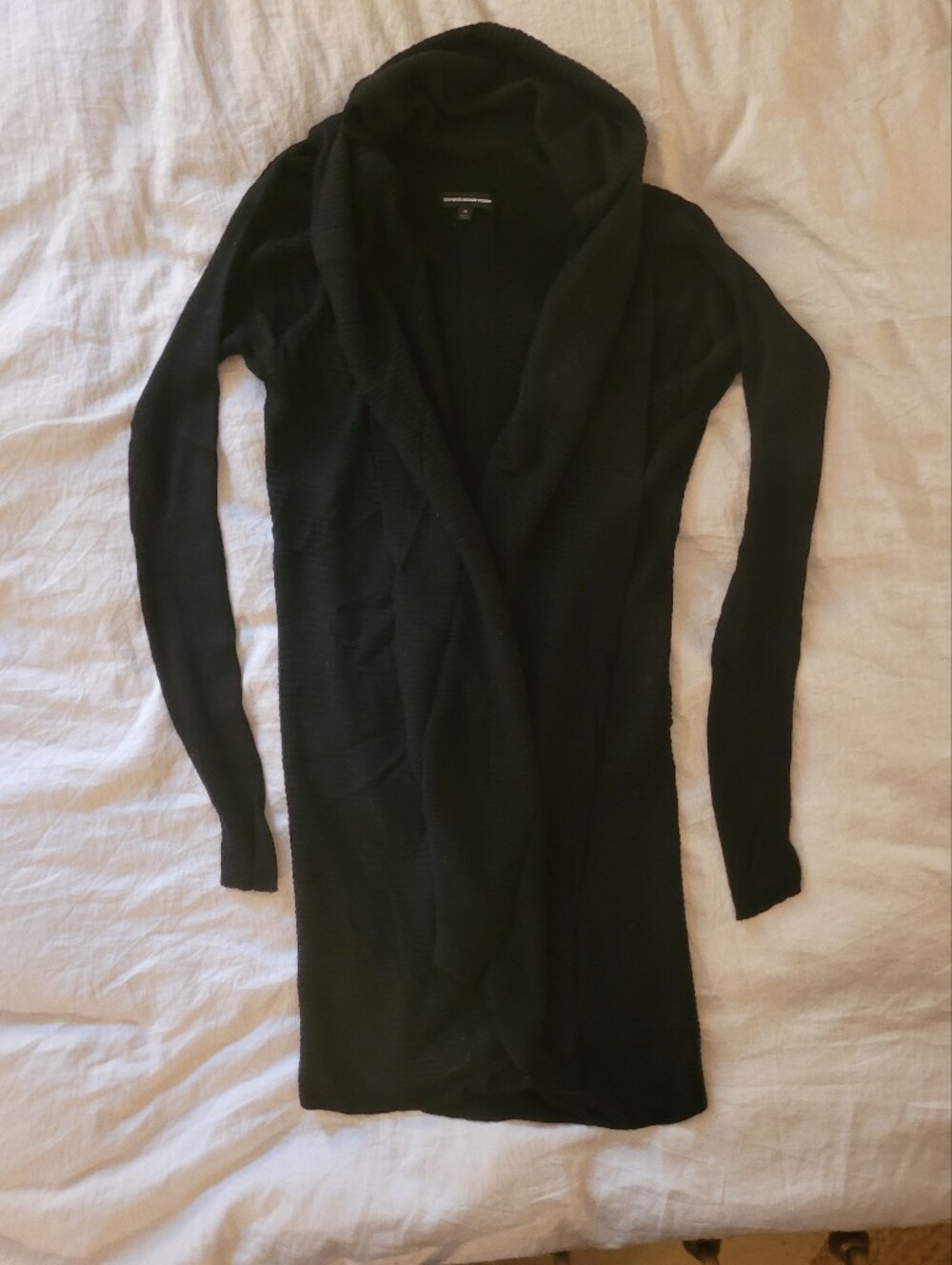 Express Design Studio Black Draped Open Front Long Cardigan Size M